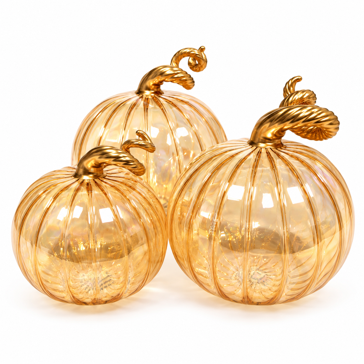 Blown Glass Tabletop Pumpkin - Iridescent Cinnamon