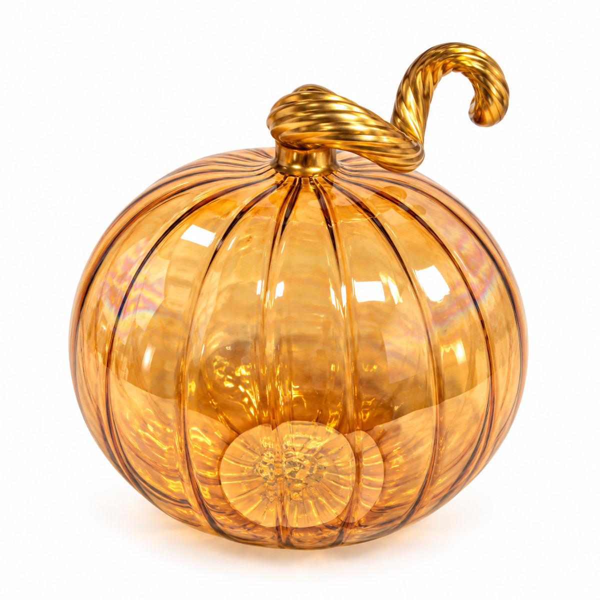 Blown Glass Tabletop Pumpkin - Iridescent Cinnamon