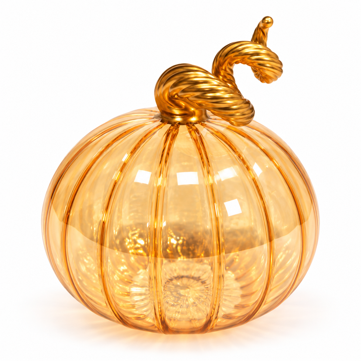 Blown Glass Tabletop Pumpkin - Iridescent Amber