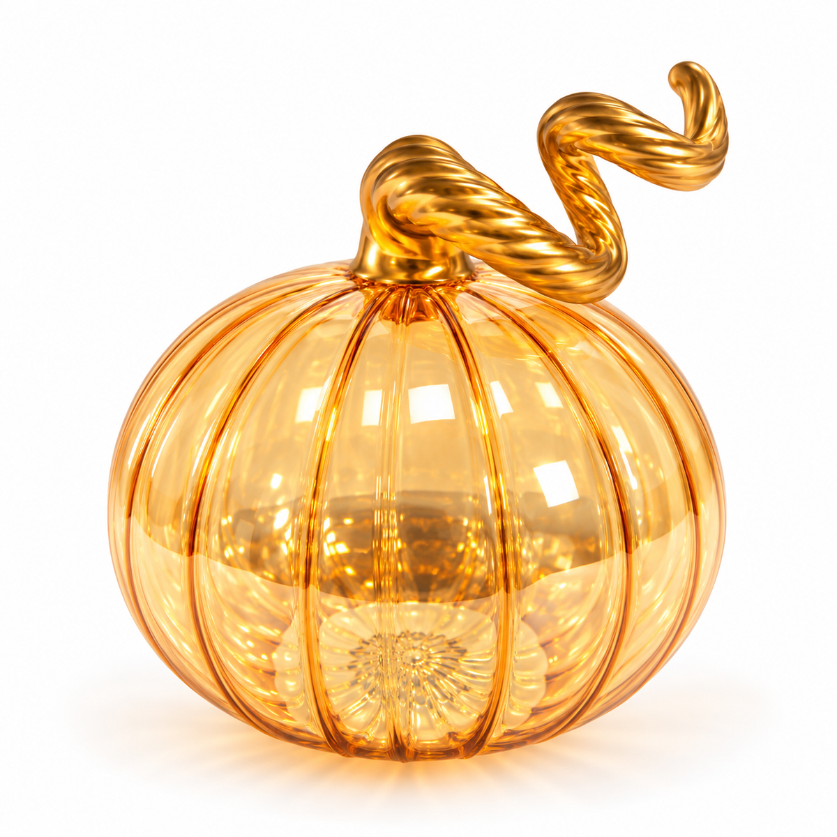 Blown Glass Tabletop Pumpkin - Iridescent Amber