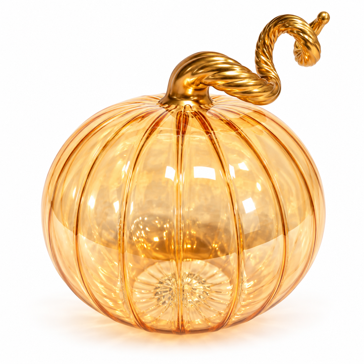Blown Glass Tabletop Pumpkin - Iridescent Amber
