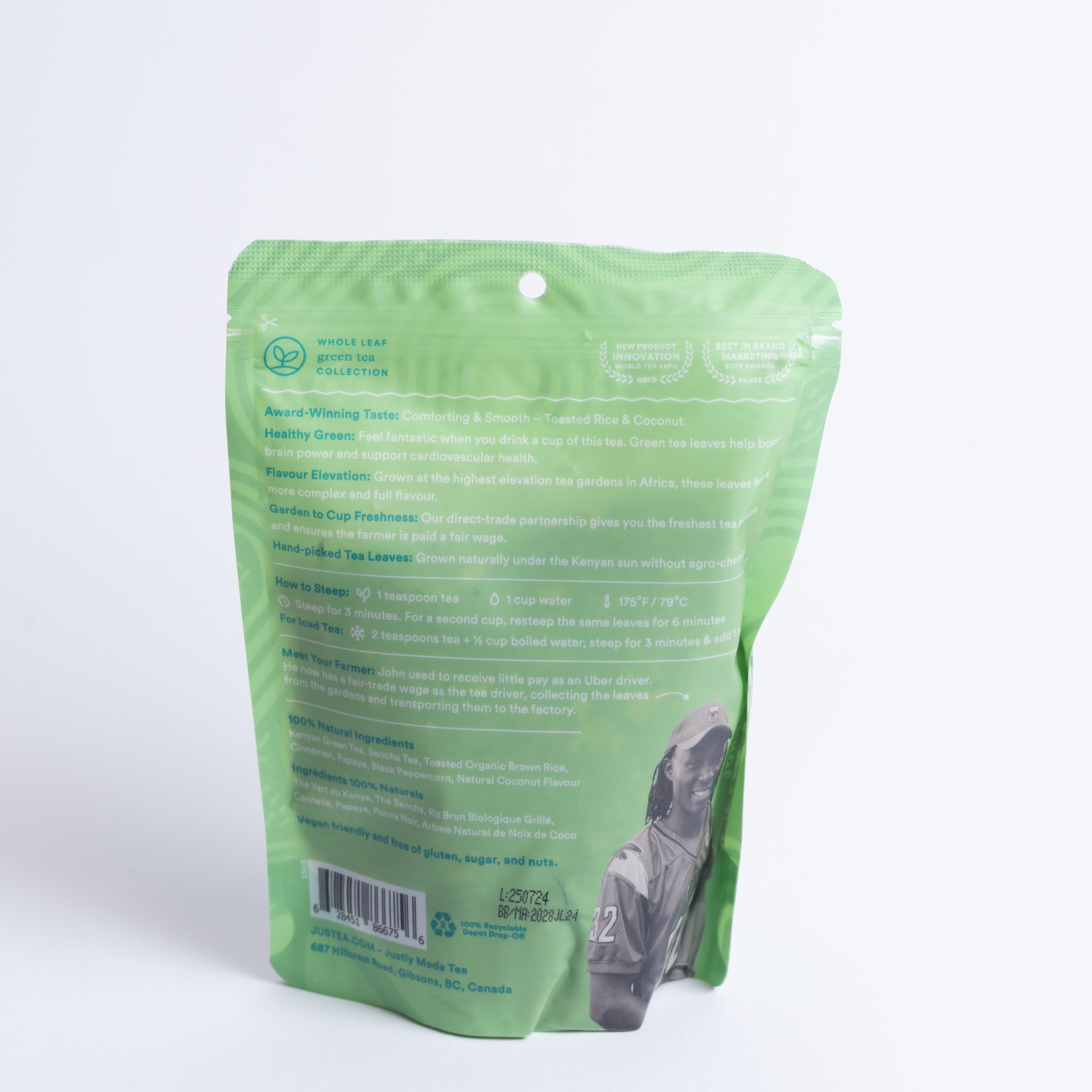 Coconut Green Stand-Up Pouch -Organic, Fair-Trade, Green Tea