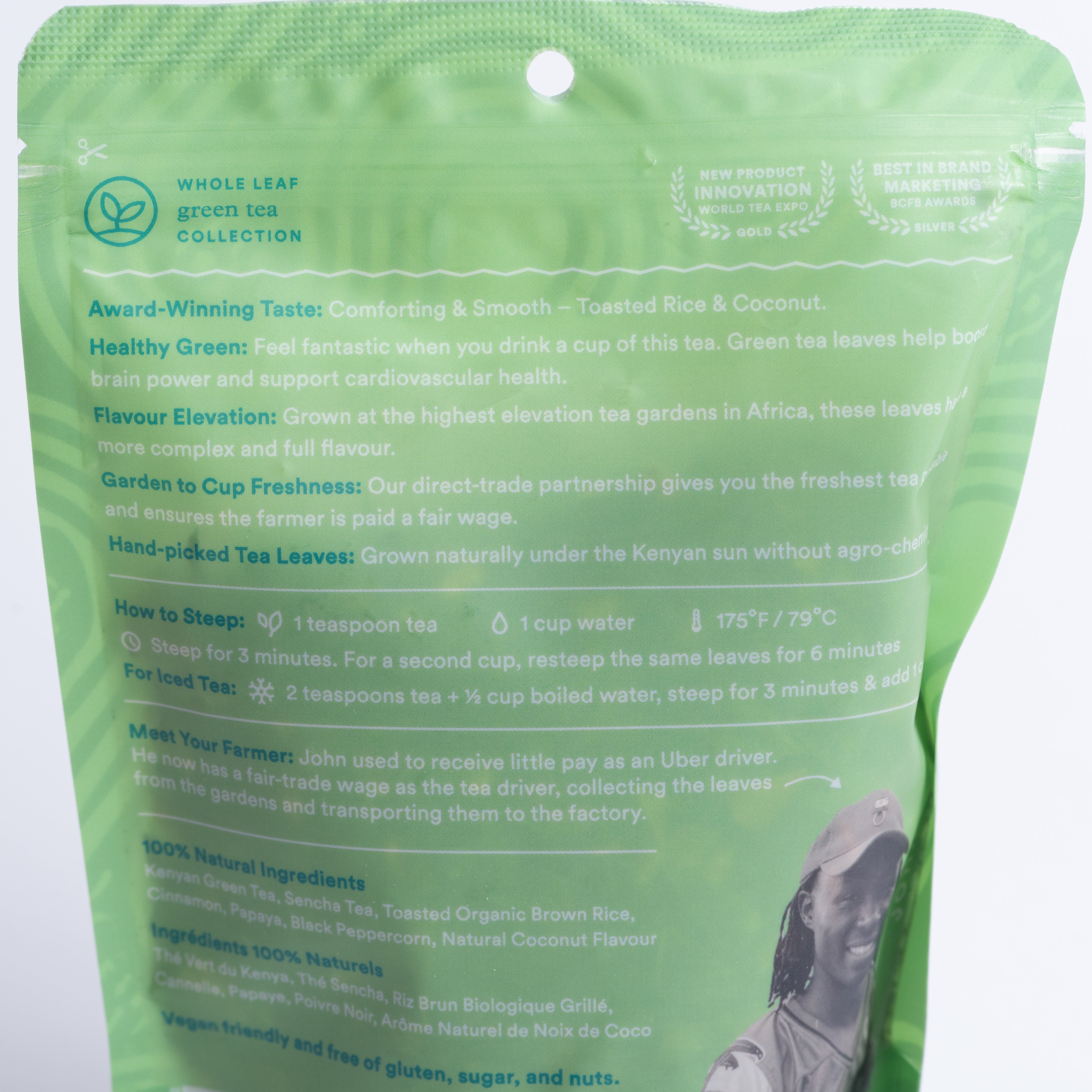 Coconut Green Stand-Up Pouch -Organic, Fair-Trade, Green Tea