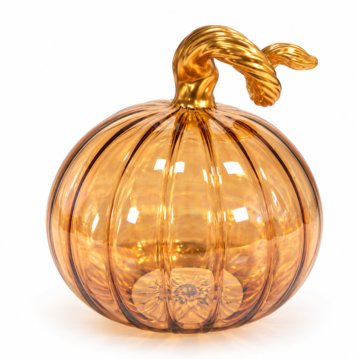 Blown Glass Tabletop Pumpkin - Iridescent Cinnamon