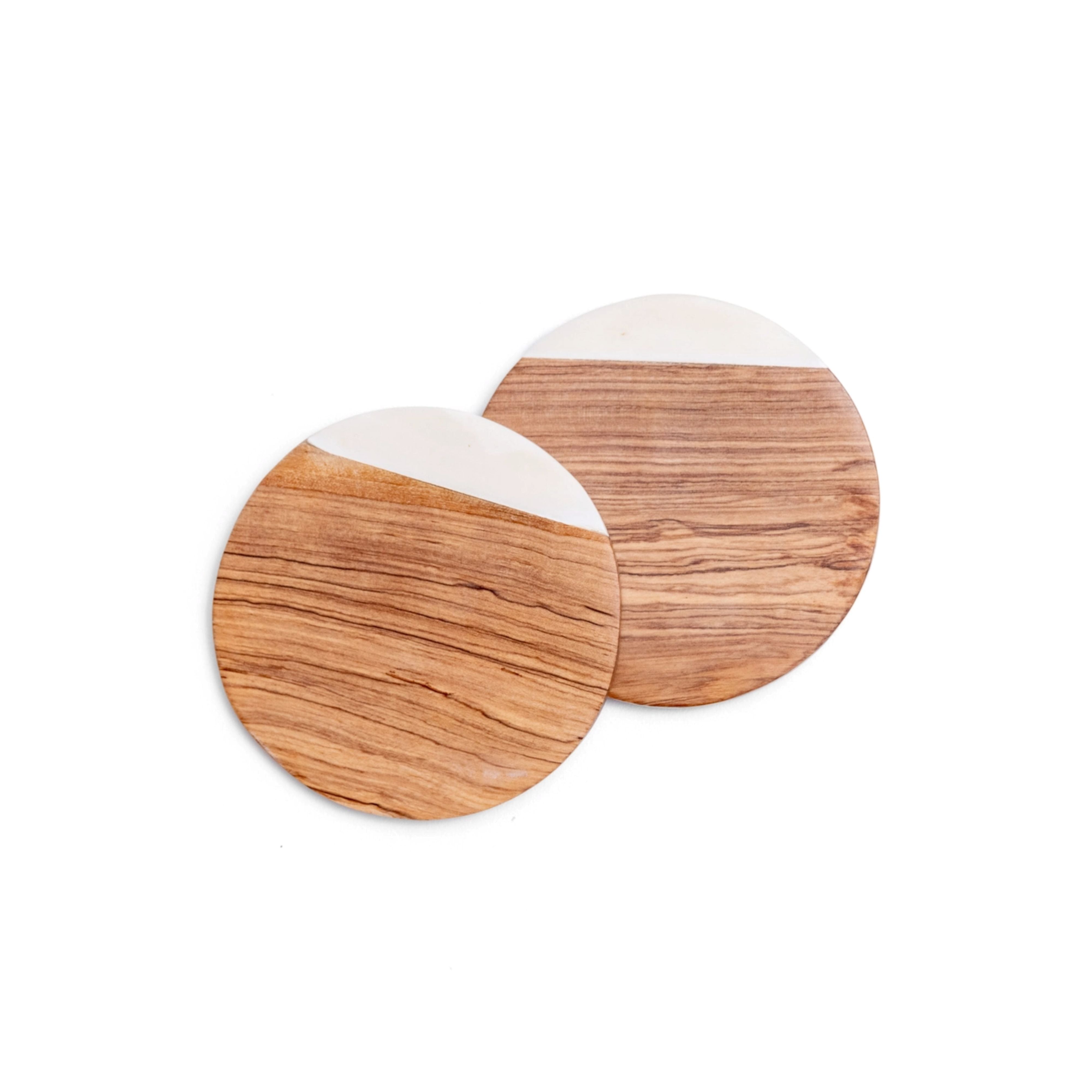 Hand-Carved Olive Wood Coasters  2-Pack