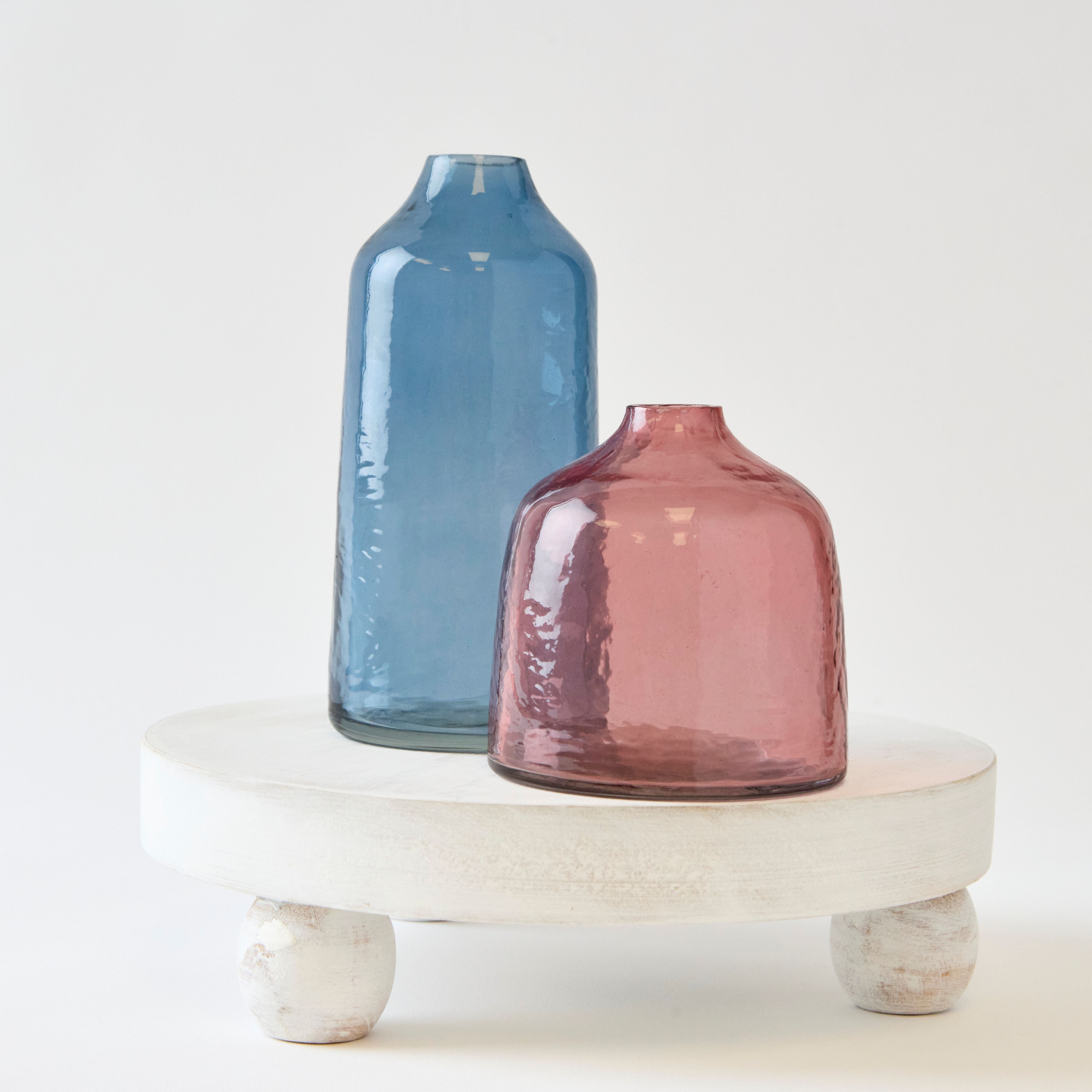Hand-blown Hammered Bud Vase-Blue