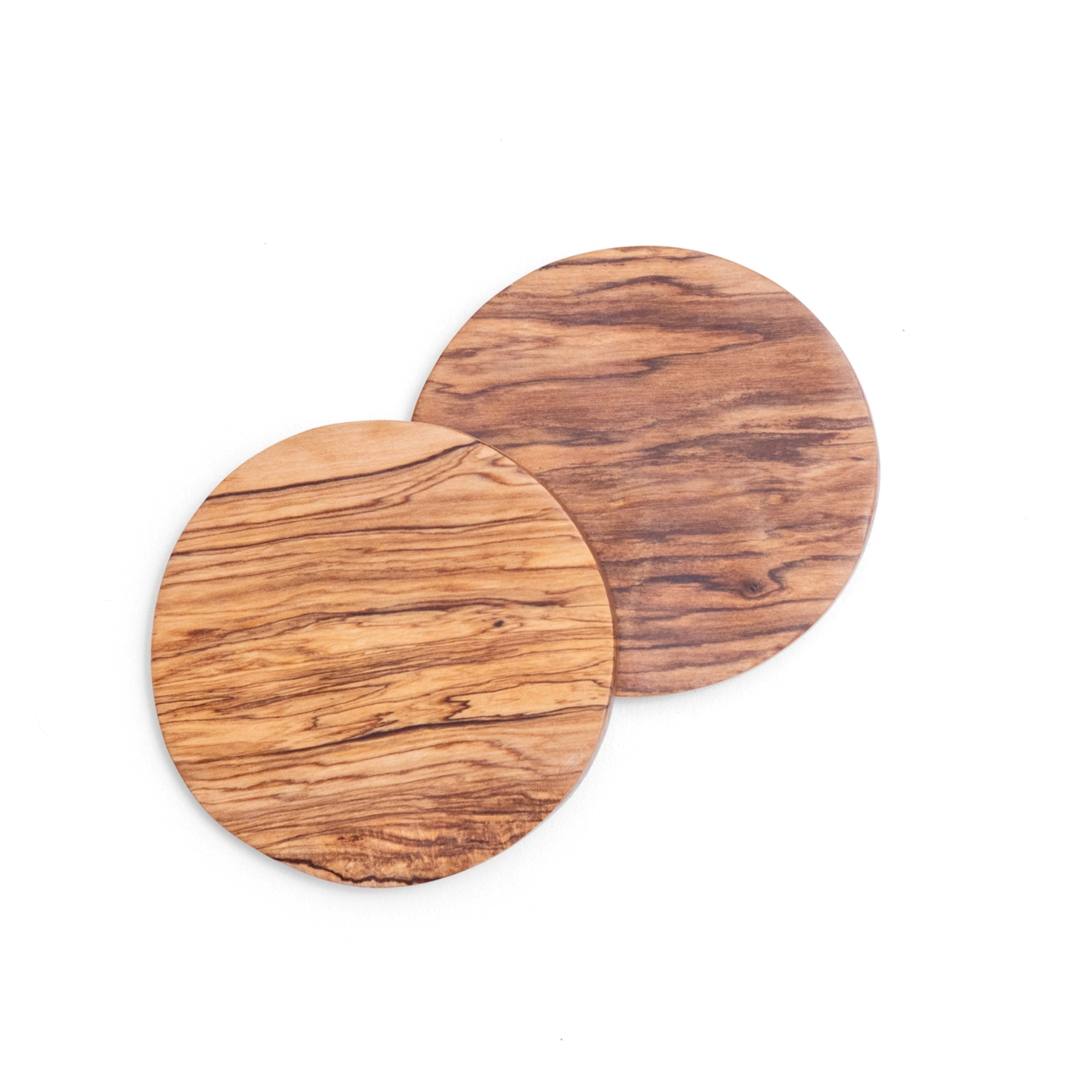 Hand-Carved Olive Wood Coasters  2-Pack